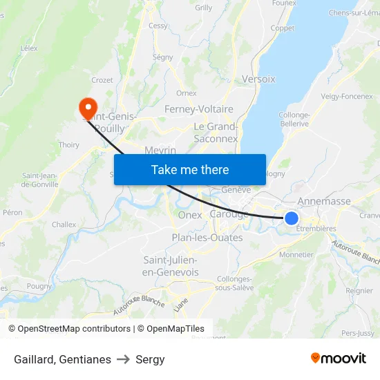 Gaillard, Gentianes to Sergy map