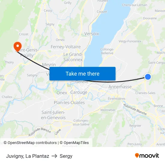 Juvigny, La Plantaz to Sergy map