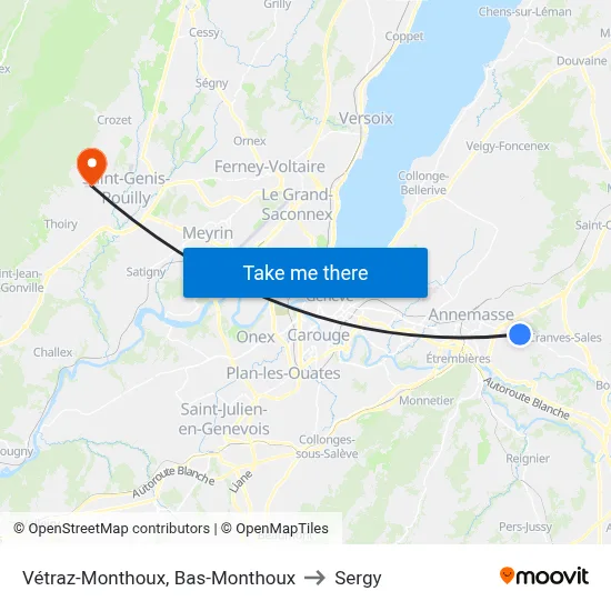 Vétraz-Monthoux, Bas-Monthoux to Sergy map
