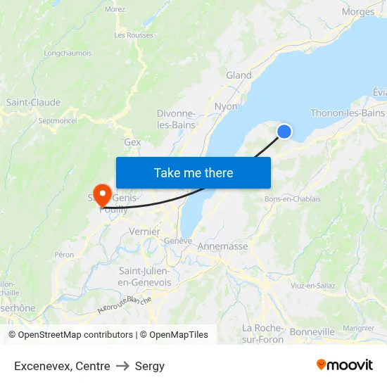 Excenevex, Centre to Sergy map