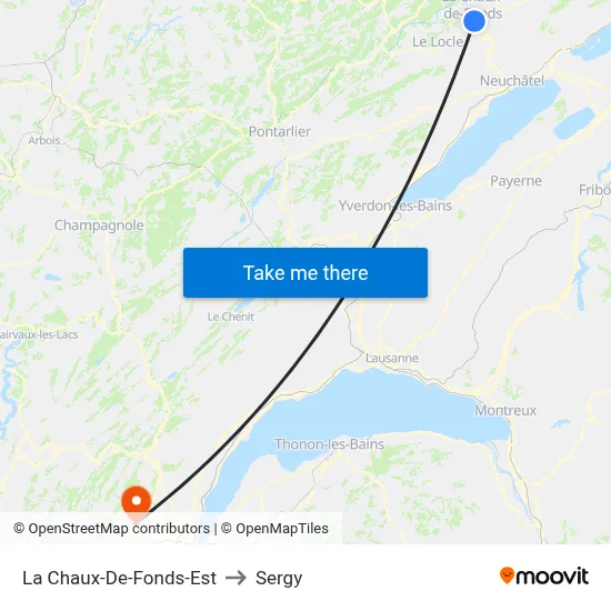 La Chaux-De-Fonds-Est to Sergy map