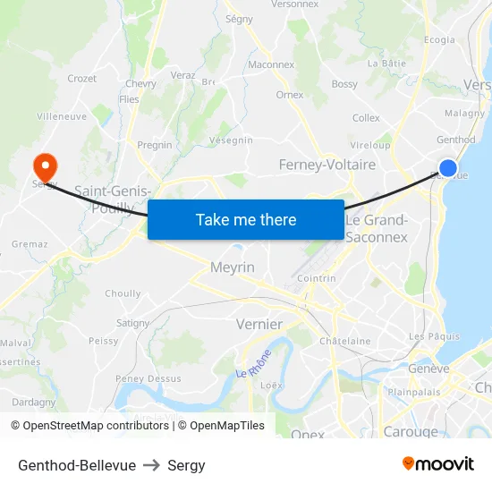 Genthod-Bellevue to Sergy map