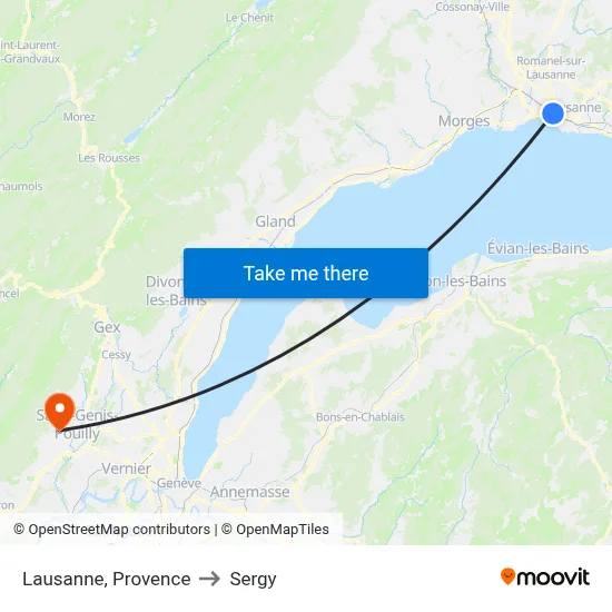 Lausanne, Provence to Sergy map