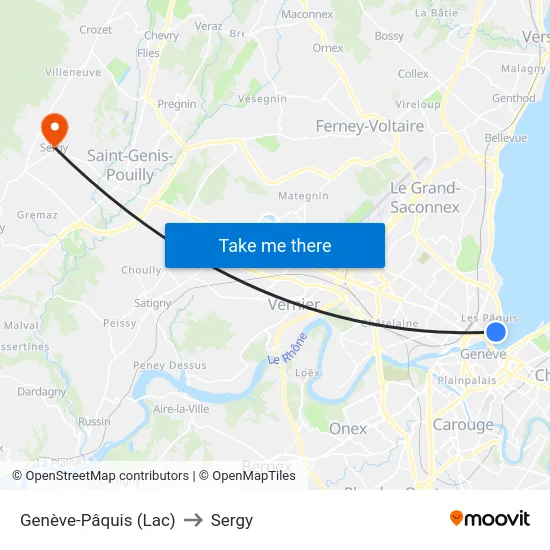 Genève-Pâquis (Lac) to Sergy map