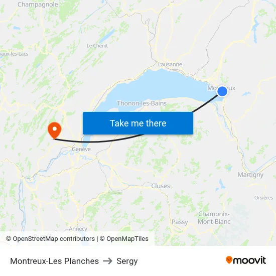 Montreux-Les Planches to Sergy map