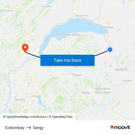 Collombey to Sergy map