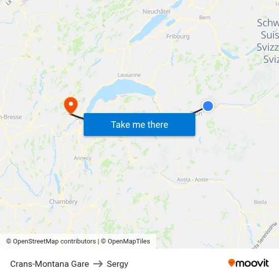Crans-Montana Gare to Sergy map