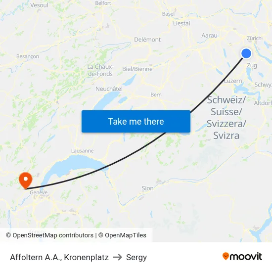 Affoltern A.A., Kronenplatz to Sergy map