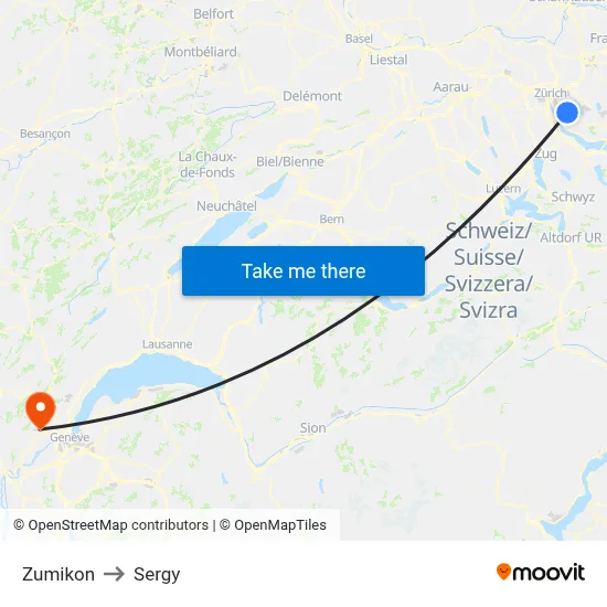 Zumikon to Sergy map