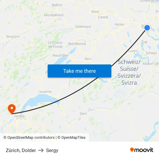 Zürich, Dolder to Sergy map