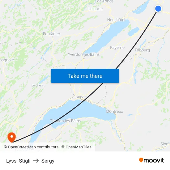 Lyss, Stigli to Sergy map