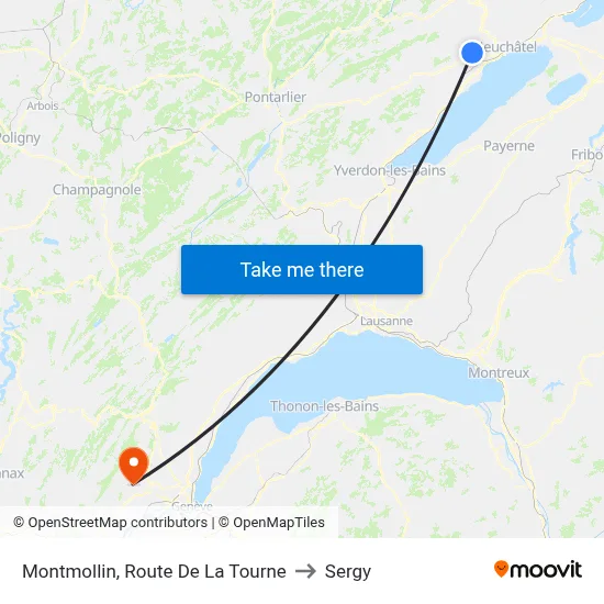 Montmollin, Route De La Tourne to Sergy map