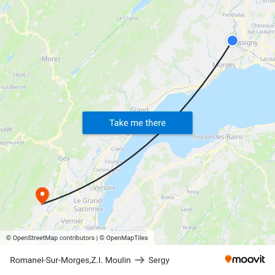 Romanel-Sur-Morges,Z.I. Moulin to Sergy map