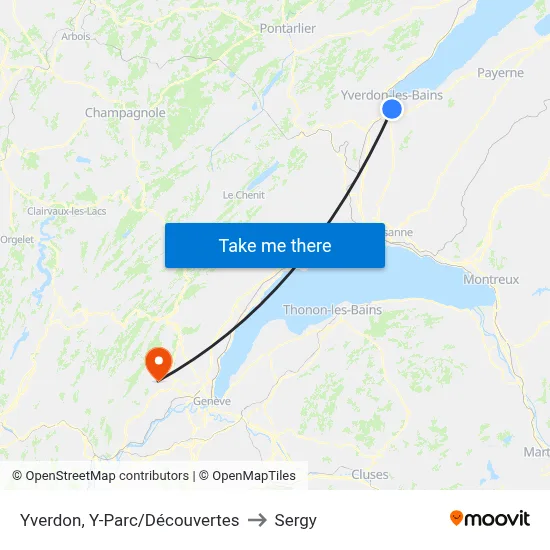Yverdon, Y-Parc/Découvertes to Sergy map