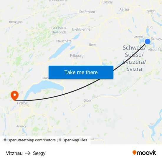 Vitznau to Sergy map