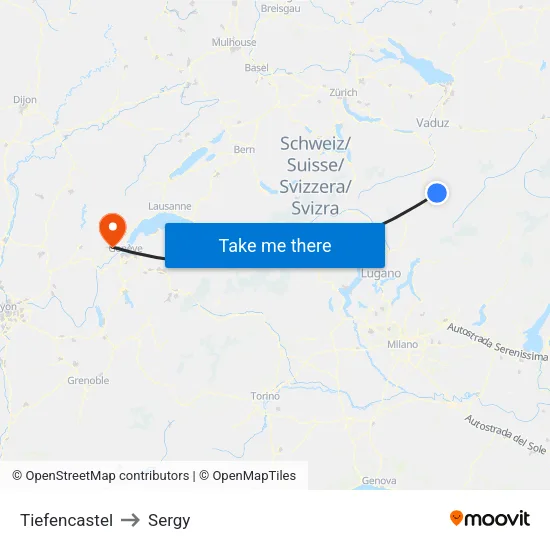 Tiefencastel to Sergy map