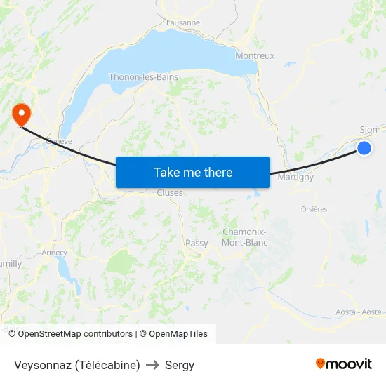 Veysonnaz (Télécabine) to Sergy map