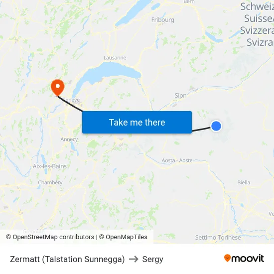 Zermatt (Talstation Sunnegga) to Sergy map