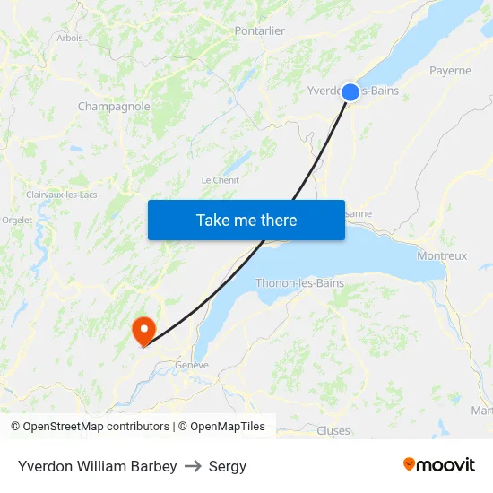 Yverdon William Barbey to Sergy map