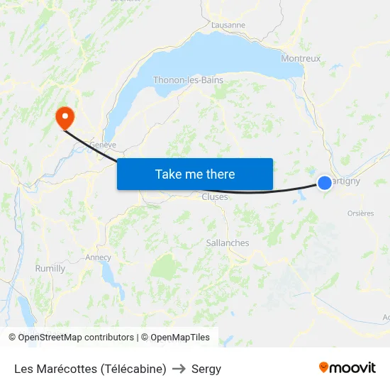 Les Marécottes (Télécabine) to Sergy map