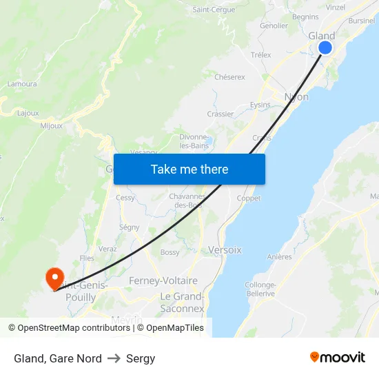 Gland, Gare Nord to Sergy map