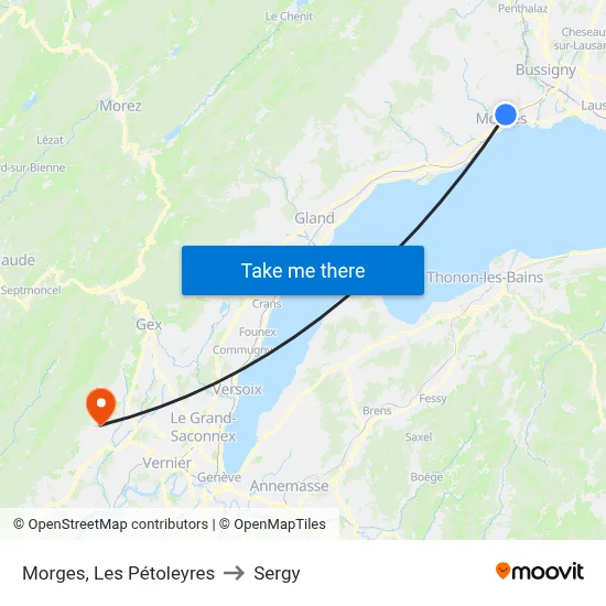 Morges, Les Pétoleyres to Sergy map