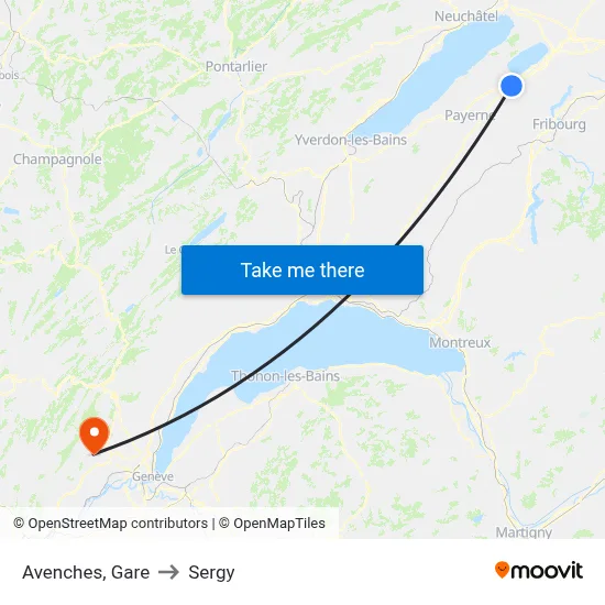 Avenches, Gare to Sergy map