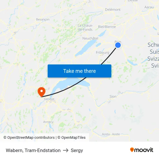 Wabern, Tram-Endstation to Sergy map