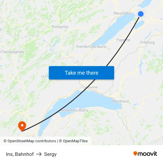 Ins, Bahnhof to Sergy map