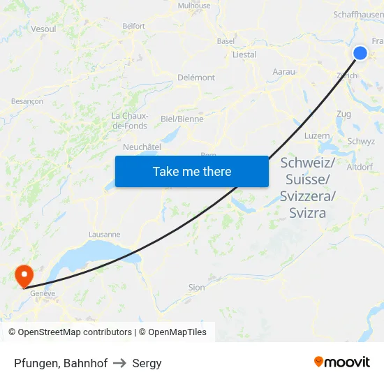 Pfungen, Bahnhof to Sergy map