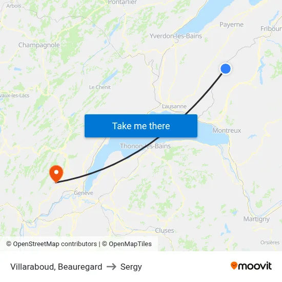 Villaraboud, Beauregard to Sergy map