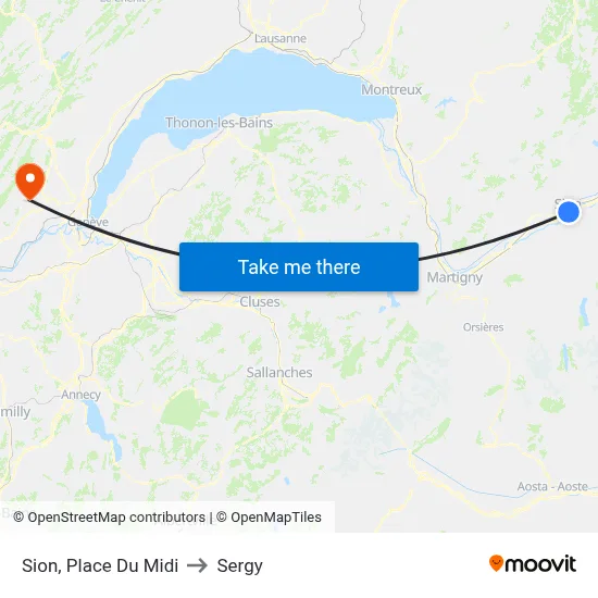 Sion, Place Du Midi to Sergy map