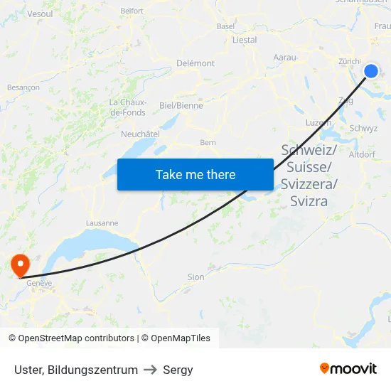 Uster, Bildungszentrum to Sergy map