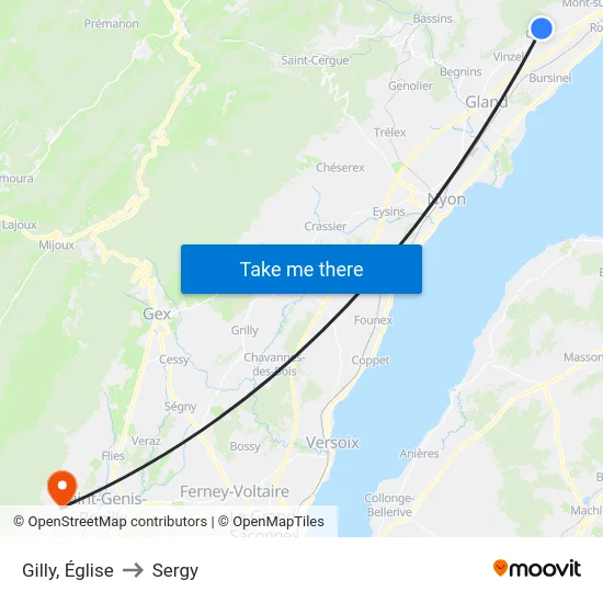 Gilly, Église to Sergy map