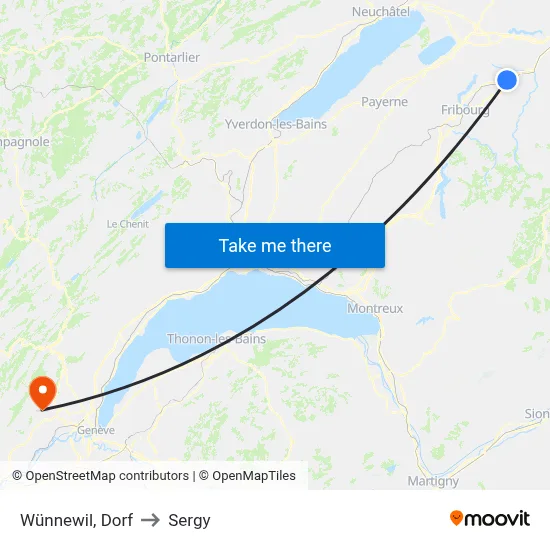 Wünnewil, Dorf to Sergy map