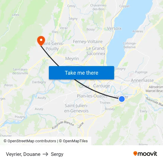 Veyrier, Douane to Sergy map