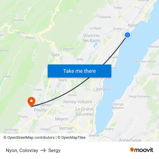 Nyon, Colovray to Sergy map