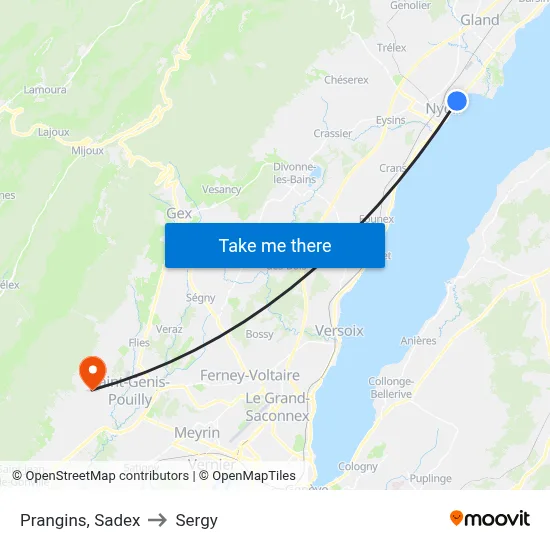 Prangins, Sadex to Sergy map