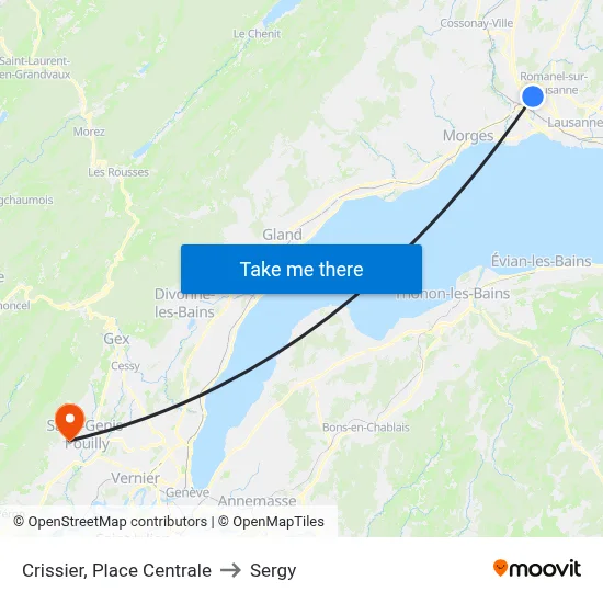 Crissier, Place Centrale to Sergy map