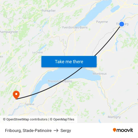 Fribourg, Stade-Patinoire to Sergy map