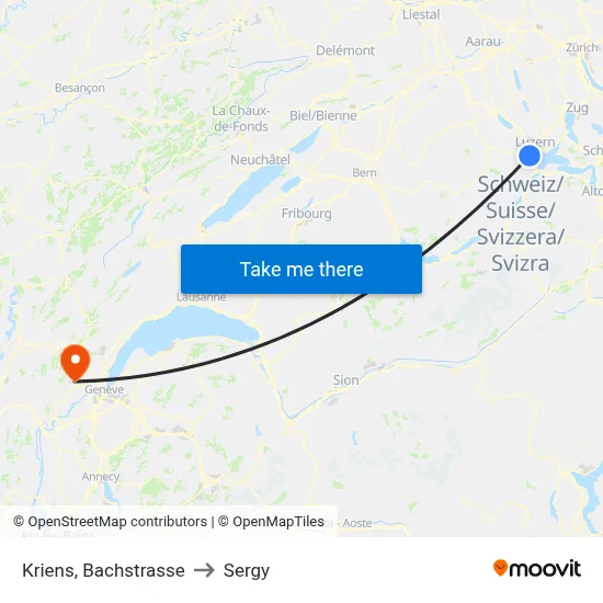 Kriens, Bachstrasse to Sergy map