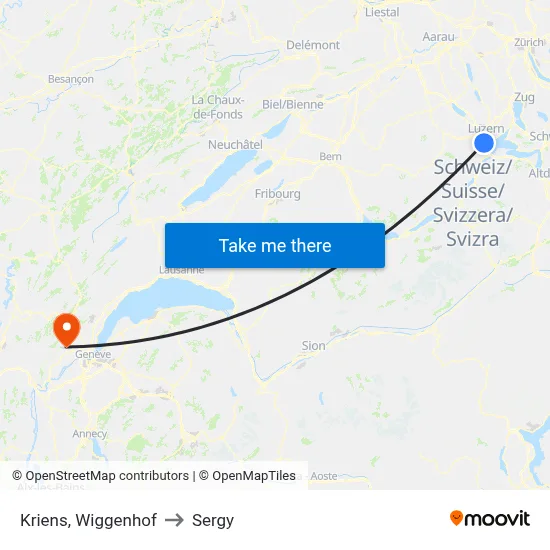 Kriens, Wiggenhof to Sergy map