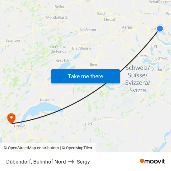 Dübendorf, Bahnhof Nord to Sergy map
