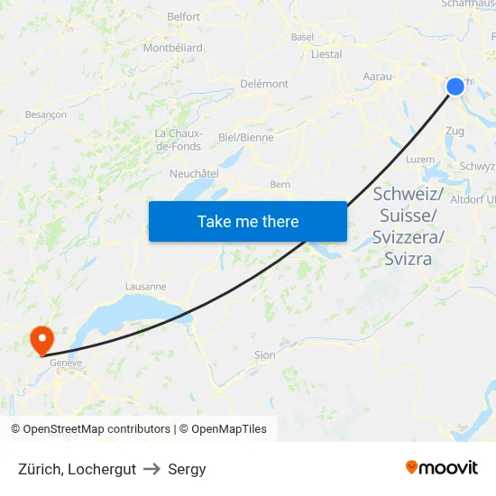 Zürich, Lochergut to Sergy map