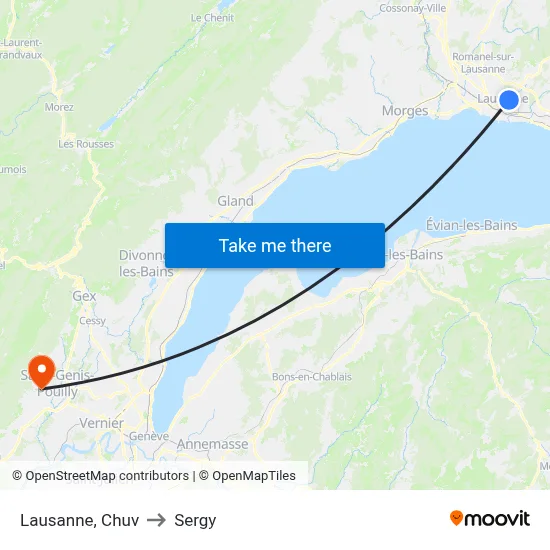 Lausanne, Chuv to Sergy map