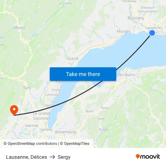 Lausanne, Délices to Sergy map