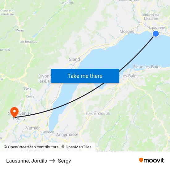 Lausanne, Jordils to Sergy map