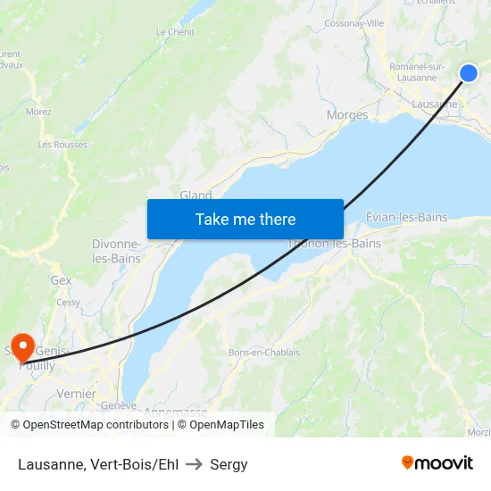 Lausanne, Vert-Bois/Ehl to Sergy map