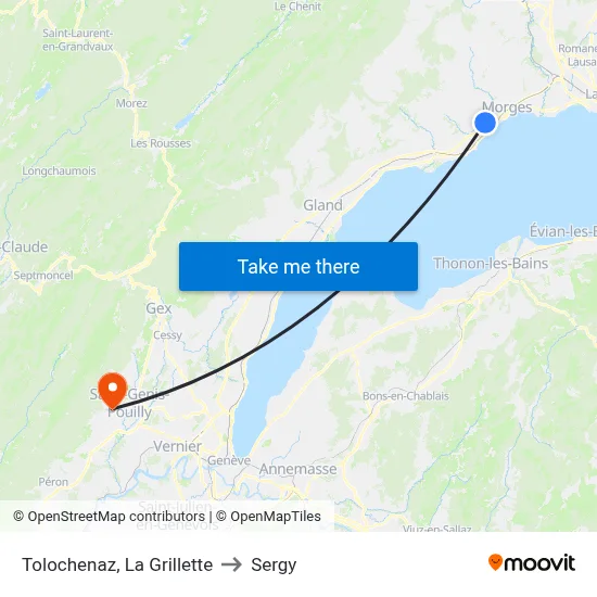 Tolochenaz, La Grillette to Sergy map