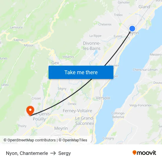 Nyon, Chantemerle to Sergy map
